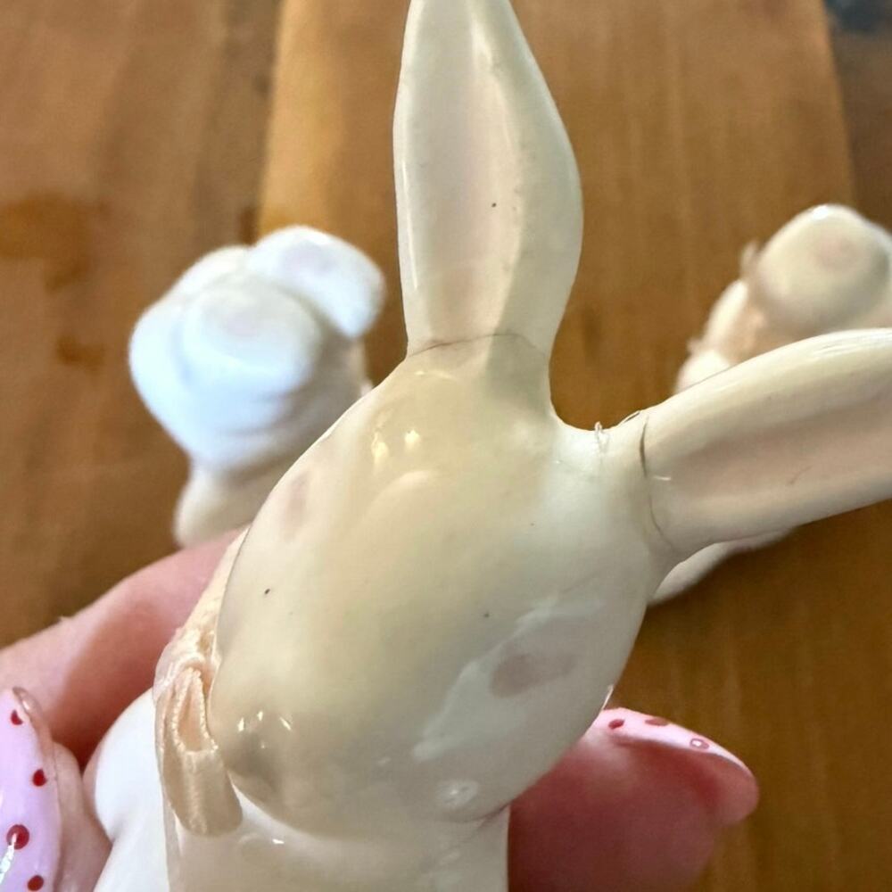 Set of 3 Yoga Bunny Figurines • White Ceramic • Easter Decor • Ear Repairs - Picture 5 of 7